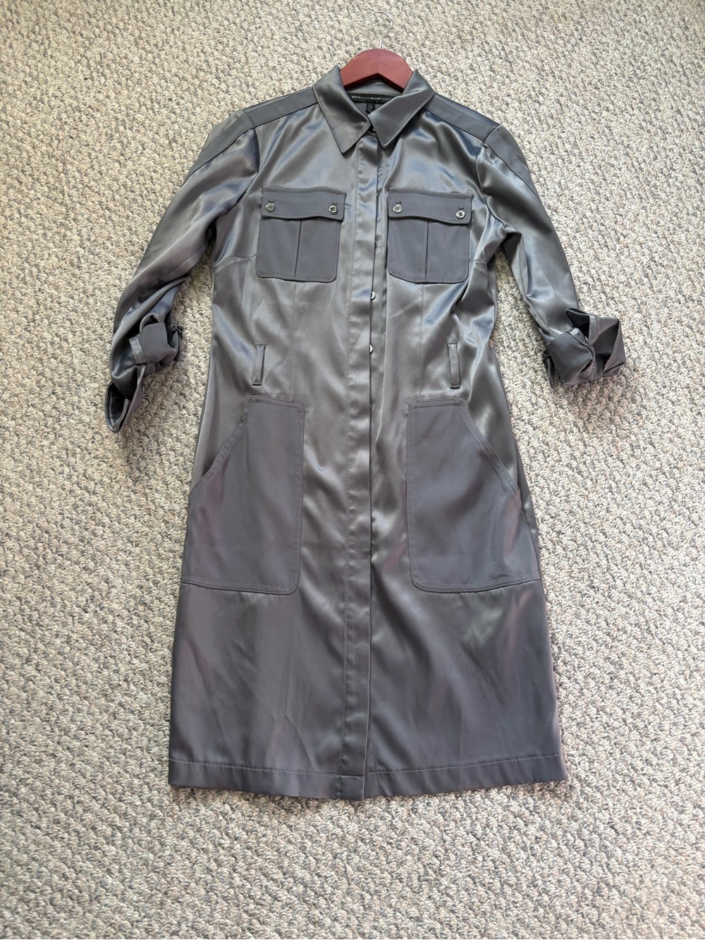White House Black Market Gray Utility Trench Shirt Dress